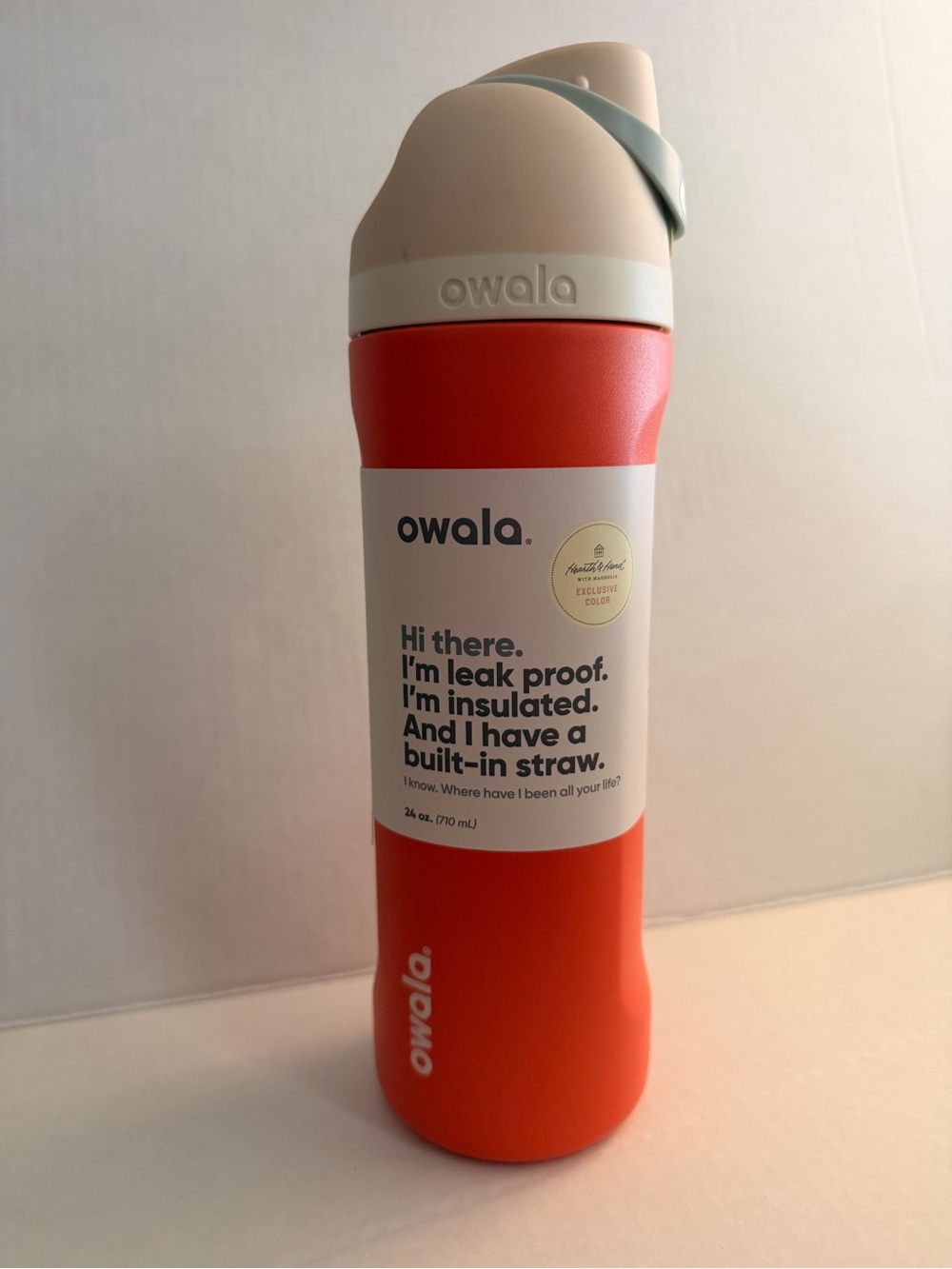 Owala NEW Insulated Leak-Proof Water Bottle with Built-In Straw – Coral/Beige